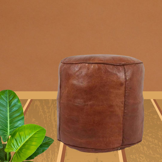 Unstuffed Genuine Tan Leather Pouf | Moroccan Ottoman Footstool
