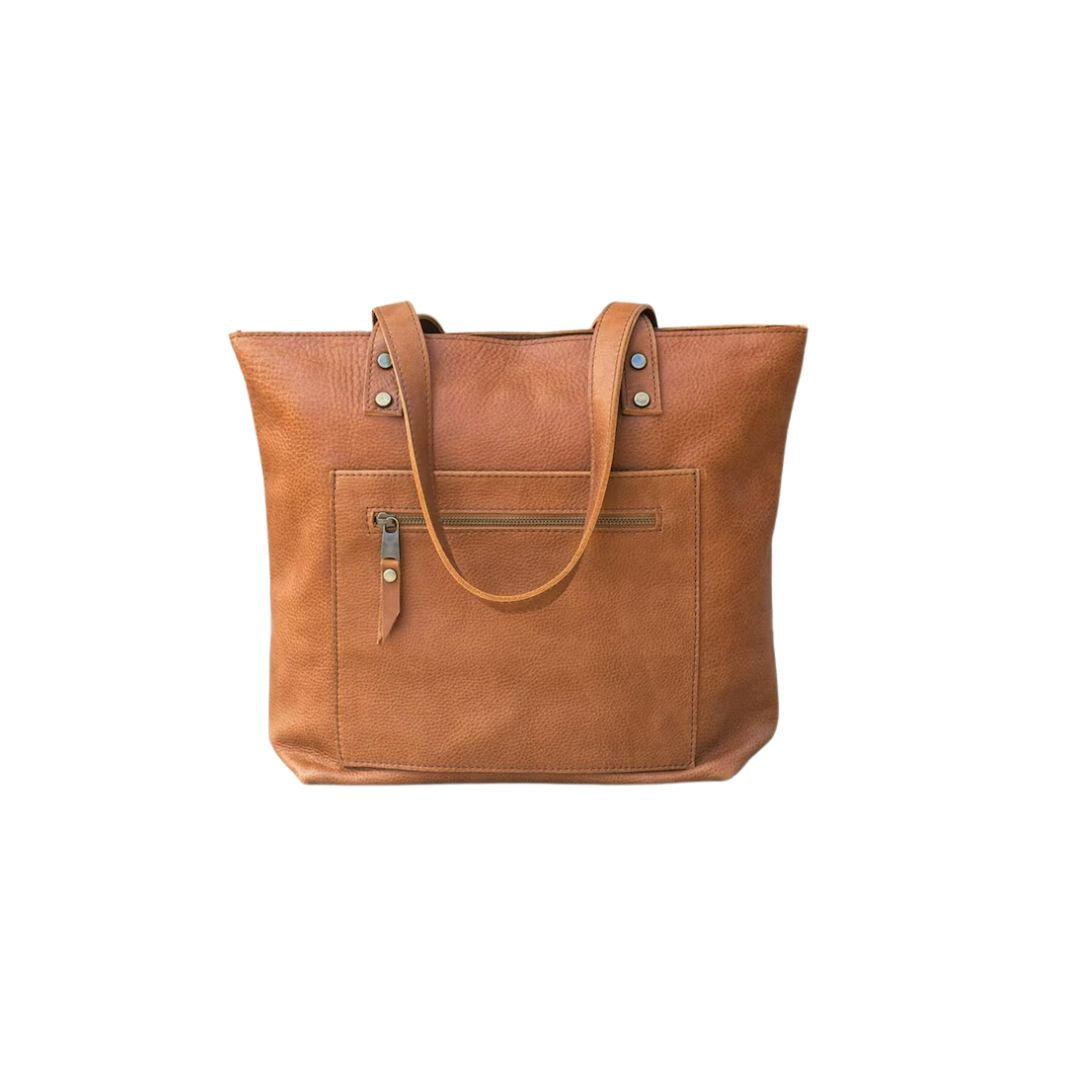 Leather tote bag fully lined, with zippered pocket