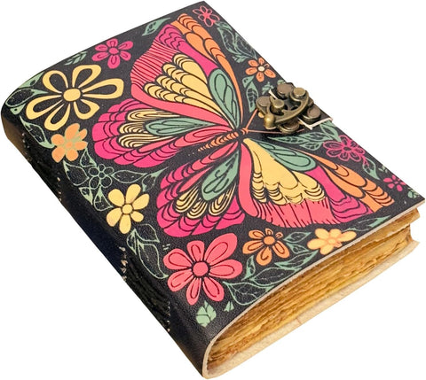 Butterfly Printed journal Made with Goat Leather And Handmade Deckle Edge Vintage Paper