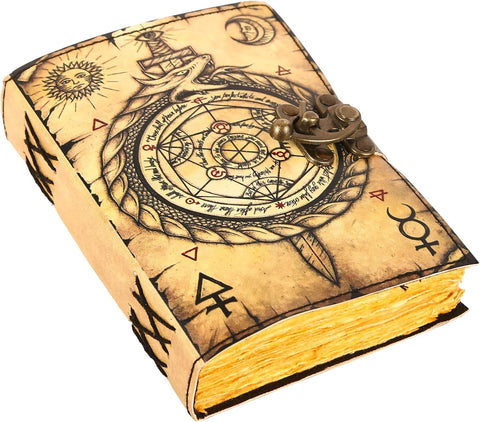 Ouroboros Circle Of Transmutation Printed journal  Made with Goat Leather And Handmade Deckle Edge Vintage Paper