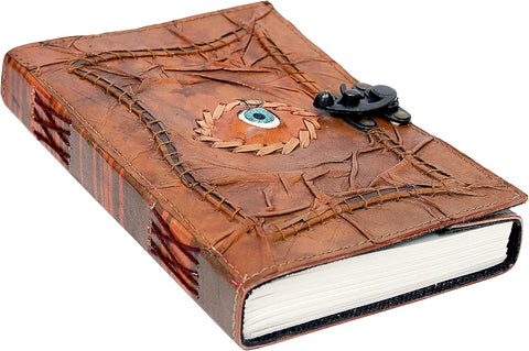 cuero Hocus Pocus Book of Spells Evil Eye Made with Goat Leather And Handmade Deckle Edge Vintage Paper