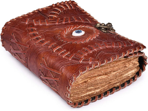 Vintage Spell Book Leather Bound Journal Made with Goat Leather And Handmade Deckle Edge Vintage Paper