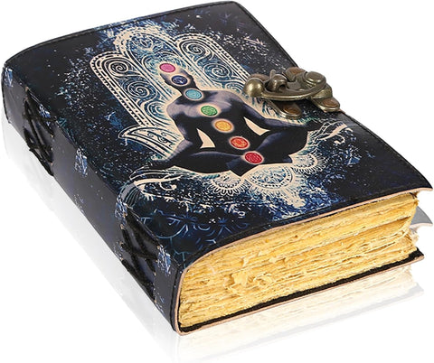 7 Spiritual Meditation Printed journal  Made with Goat Leather And Handmade Deckle Edge Vintage Paper