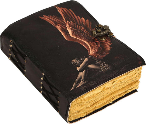 Crying Angel Printed journal Made with Goat Leather And Handmade Deckle Edge Vintage Paper