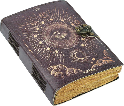 Galaxy with Eye Printed journal Made with Goat Leather And Handmade Deckle Edge Vintage Paper