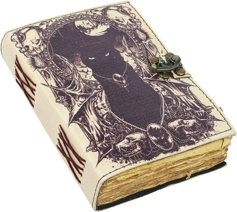 Black Cat Printed journal Made with Goat Leather And Handmade Deckle Edge Vintage Paper